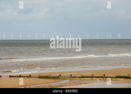 Parc éolien offshore North Hoyle, au nord du Pays de Galles, vu de la plage Banque D'Images