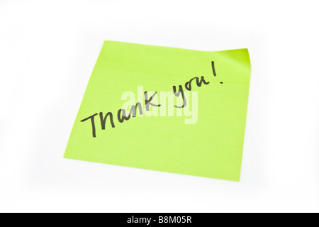 Merci post it isolated on a white background studio Banque D'Images