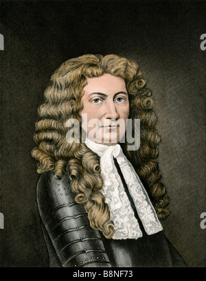 Gouverneur colonial britannique Edmund Andros de NY, New England, en Virginie, et le Maryland. À la main, gravure sur acier Banque D'Images