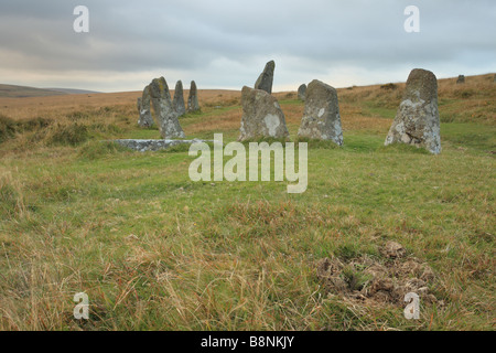 Scorhill cercle de pierres anciennes Dartmoor, dans le Devon, England, UK Banque D'Images