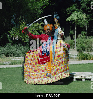 Hobby horse man artiste traditionnelle Rajasthan Inde Banque D'Images