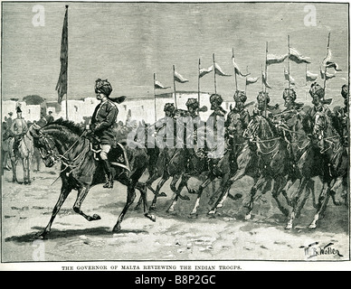 Govoner de Malte l'examen des troupes indiennes 1878 Empire Ottoman Parade Floriana Banque D'Images