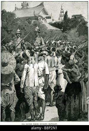Les forces britanniques entrant mandalay Myanmar 1885 roi birman Thibaw Banque D'Images
