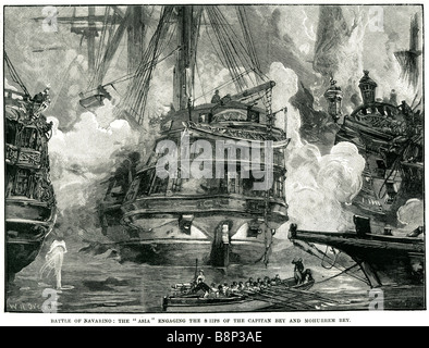 La bataille de Navarin en Asie s'engager les navires capitan bey bey mohurrem 1827 Guerre d'indépendance de la péninsule du Péloponnèse Banque D'Images