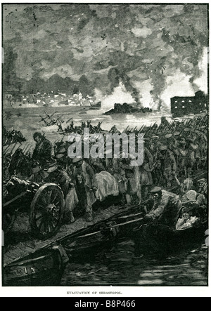 Siège de Sébastopol évacuation Guerre de Crimée 1855 troupes alliées batteries de canons de tranchées Banque D'Images
