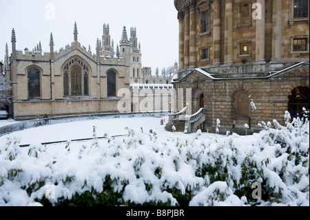 Radcliffe College et toutes les âmes vu à travers les arbres dans le jardin d'Exeter Banque D'Images
