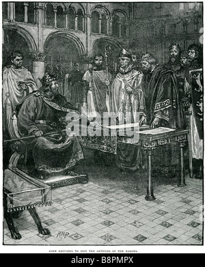 John refuse de signer l'article de l'abbé Jean (23 décembre 1166 - 19 octobre 1216), régna comme roi d'Angleterre à partir de 6 A Banque D'Images