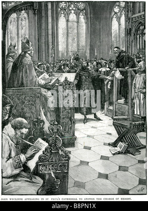 John Wycliffe apparaissant dans st. Paul's Cathedral à répondre à l'accusation d'hérésie John Wycliffe (mid-1320s - 31 décembre 1384) a été Banque D'Images