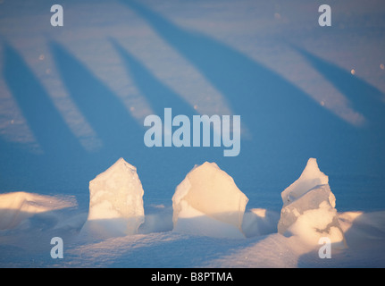 Blocs de glace sortant de la neige sur la glace de mer , Finlande Banque D'Images