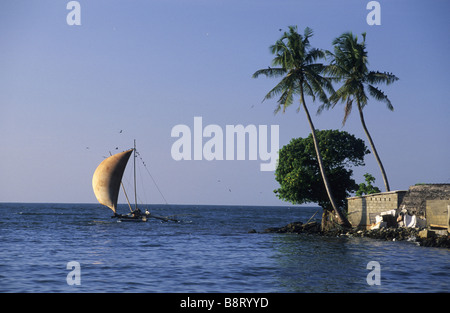 Oruvas bateau naviguant le long de la côte à Negombo, Sri Lanka Banque D'Images