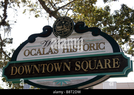 Panneau de bienvenue à Ocala s centre-ville historique de square à Ocala en Floride USA Banque D'Images