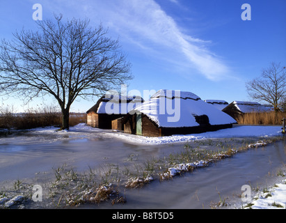 Bateau Hickling cabanes, Hickling Broad, Norfolk Broads Banque D'Images