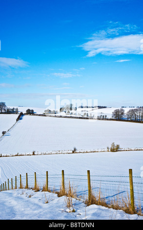 Un hiver neigeux ensoleillé vue paysage ou scène sur les Downs dans le Wiltshire England UK Banque D'Images