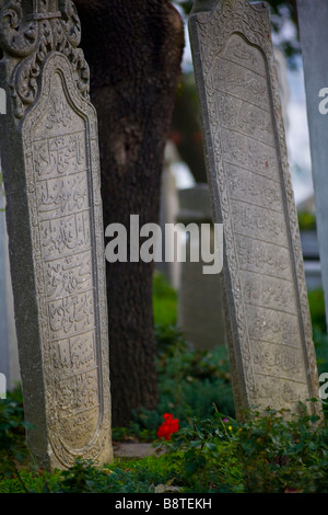 Tombes musulmanes et pierres tombales dans le cimetière de Eyup, Istanbul. Banque D'Images