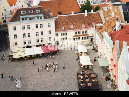 Tallinn, Estonie, Europe.La Place de l'Hôtel de Ville, vue aérienne Banque D'Images