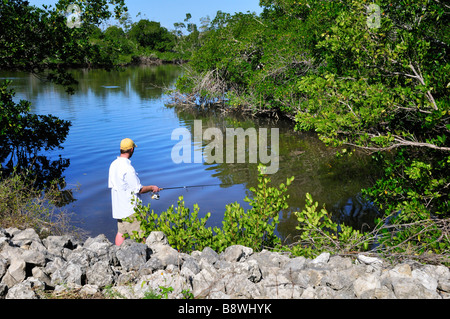 Pêcheur au Ding Darling National Wildlife Refuge, Floride Banque D'Images