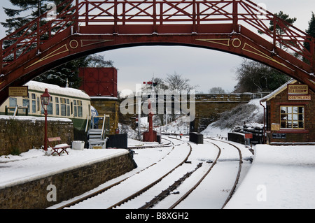 Une scène d'hiver à la gare de Goathland, Yorkshire du Nord Banque D'Images