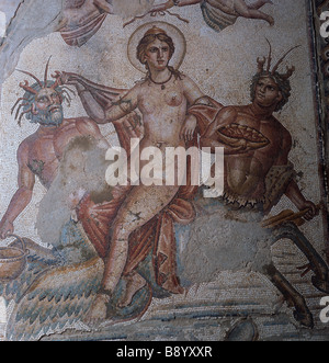Poséidon Amphitrite Triton mosaïque de la villa romaine du 3ème siècle Banque D'Images