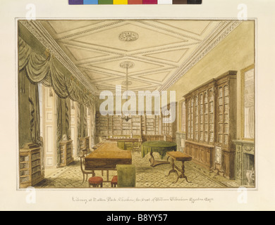 La bibliothèque de Tatton Park par J C Buckler 1820 l'aquarelle représente le prix d'un plafond en plâtre Banque D'Images