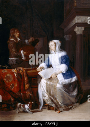 LE CORSET BLEU par Gabriel Metsu 1628 - 1667 à Upton House, Warwickshire. Banque D'Images