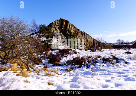 Vue d'hiver de Cawfields Quarry sur mur d'Hadrien, dans le Northumberland Banque D'Images