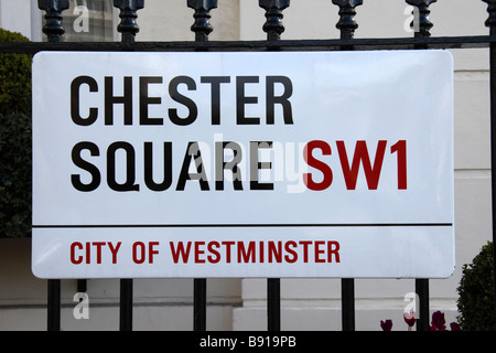 Plaque de rue pour Chester Square, Londres. Mar 2009 Banque D'Images