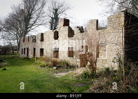 Runied Tyneham Cottages du village abandonné Dorset Banque D'Images