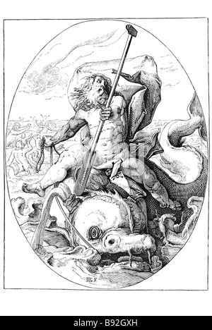 Serpent de mer monstre bête dieu Poséidon roi mer poissons sirènes people riding de l'eau dans la mythologie grecque, Poséidon était le dieu de l'e Banque D'Images