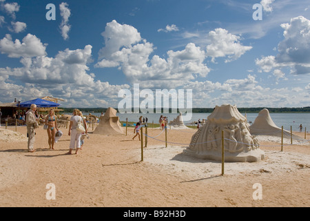 Sculpture de sable sur le lac Set Beach à Võru, Estonie, Europe Banque D'Images