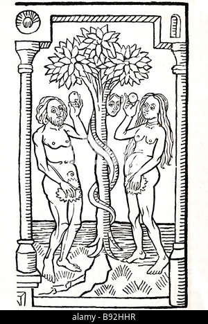 Adam eve treee interdit apple snake serpent temptation sont Adam le premier homme et la première femme créés par Dieu dans la création de l'Hébreu s Banque D'Images