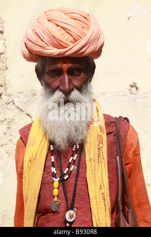Inde Rajasthan Udaipur old holy man portrait Banque D'Images