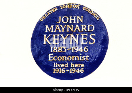 Blue Plaque John Maynard Keynes Gordon Square Bloomsbury Londres Angleterre Anglais britannique economist Banque D'Images