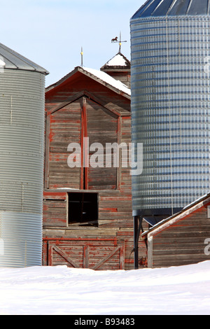 Ancienne grange en hiver en Saskatchewan Banque D'Images