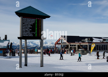 Ascenseur, signe d'état sur le mont Blackcomb à Whistler, pour l'hôte des Jeux olympiques d'hiver de 2010 Banque D'Images