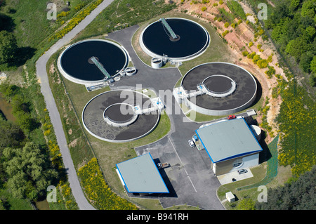 Vue aérienne des travaux de traitement des eaux usées – Moselle, région Lorraine - France Banque D'Images