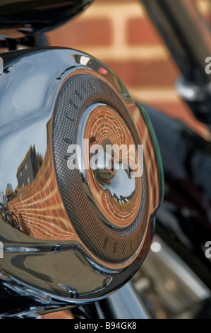 Un détail d'un moteur de moto Harley-Davidson, Rye, East Sussex, England, UK Banque D'Images