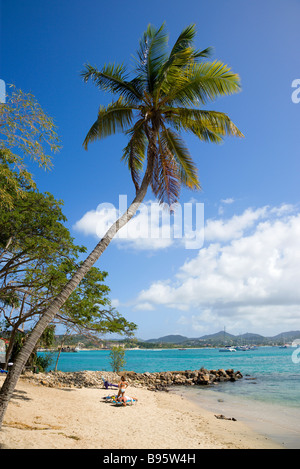 Antilles Caraïbes Sainte-Lucie Gros Islet Rodney Bay Parc national historique de l'île Pigeon deux touristes sunbathing on beach Banque D'Images