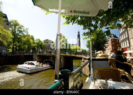 Cafe prins sur le canal Prinsengracht Banque D'Images
