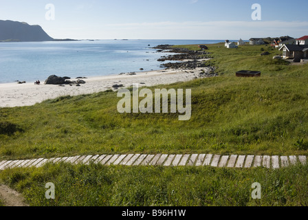 Plage de sable fin sur Ramberg, Flakstad, Flakstadøya island, îles Lofoten, Nordland, Norvège, Scandinavie, Europe Banque D'Images