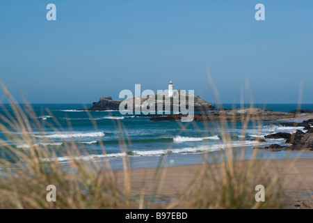 Le phare de Godrevy dans la baie de St Ives, Cornwall Banque D'Images