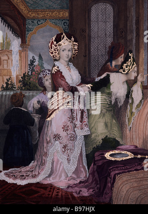 Favorite du harem, gravure par Thomas Allom, peintes à la main par Laura Lushington Banque D'Images