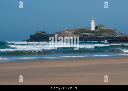 Le phare de Godrevy dans la baie de St Ives, Cornwall Banque D'Images