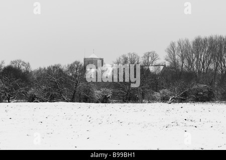 Abbaye de Dorchester dans la neige Banque D'Images