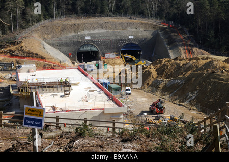 Site de construction au sud du projet d'amélioration des tunnels Hindhead Road A3 le sud de l'Angleterre, Royaume-Uni Banque D'Images