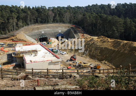 Site de construction au sud du projet d'amélioration des tunnels Hindhead Road A3 le sud de l'Angleterre, Royaume-Uni Banque D'Images