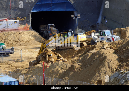 Site de construction au sud du projet d'amélioration des tunnels Hindhead Road A3 le sud de l'Angleterre, Royaume-Uni Banque D'Images