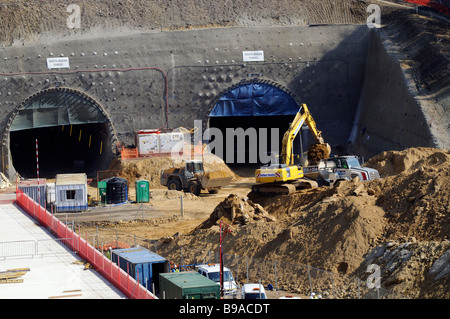 Site de construction au sud du projet d'amélioration des tunnels Hindhead Road A3 le sud de l'Angleterre, Royaume-Uni Banque D'Images