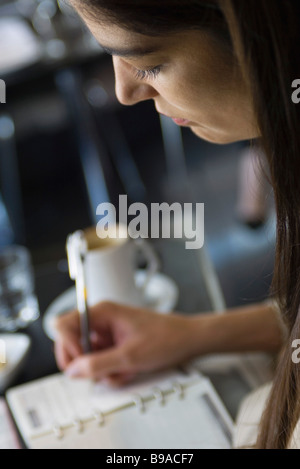 Femme écrit dans l'agenda, cropped Banque D'Images