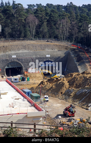 Site de construction au sud du projet d'amélioration des tunnels Hindhead Road A3 le sud de l'Angleterre, Royaume-Uni Banque D'Images