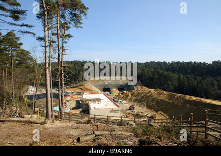 Site de construction au sud du projet d'amélioration des tunnels Hindhead Road A3 le sud de l'Angleterre, Royaume-Uni Banque D'Images
